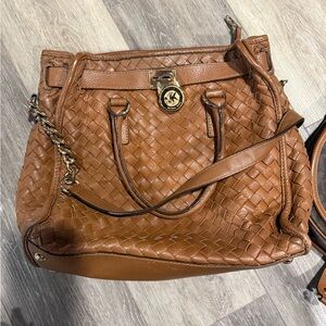 Michael Kors Cognac Woven Leather Tote with Gold Hardware